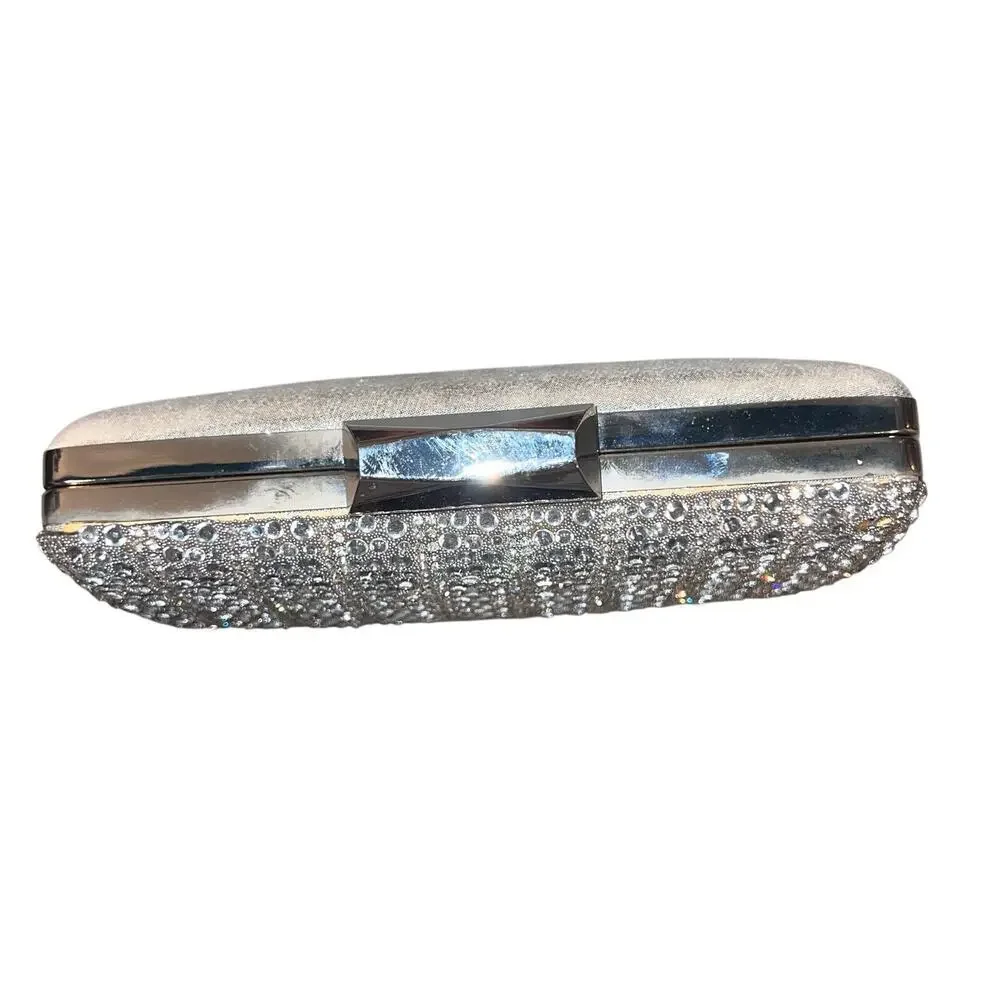Ranias Collection silver glitter clear rhinestone gold contrast‎ evening clutch